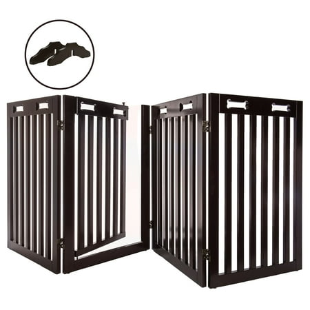 Arf Pets Free Standing Wood Dog Gate with Walk Through Door, Expands Up to 80