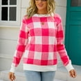 thumbnail image 4 of Jjayotai Checkered Oversized Sweaters for Women, Crew Neck Long Sleeve Sweater Shirt, Color Block Knit Pullover Tops Hot Pink M, 4 of 9