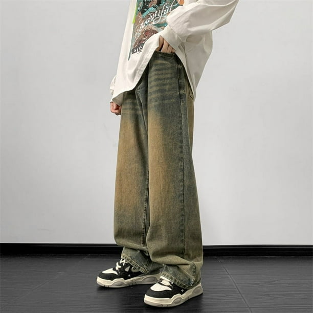 Pantalones vaqueros holgados para hombre, Jeans rectos de pierna ancha, ropa de calle Vintage Harajuku, otoño