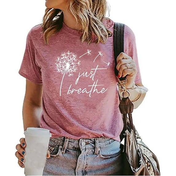 Dandelion Graphic T Shirt Women Wildflower Just Breathe Vintage Tees Top Funny Summer Short Sleeve Casual Shirts