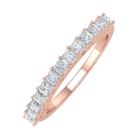 1/2 Carat Natural Princess Cut Diamond Wedding Band Ring in 14K Rose Gold (Ring Size 5.25)