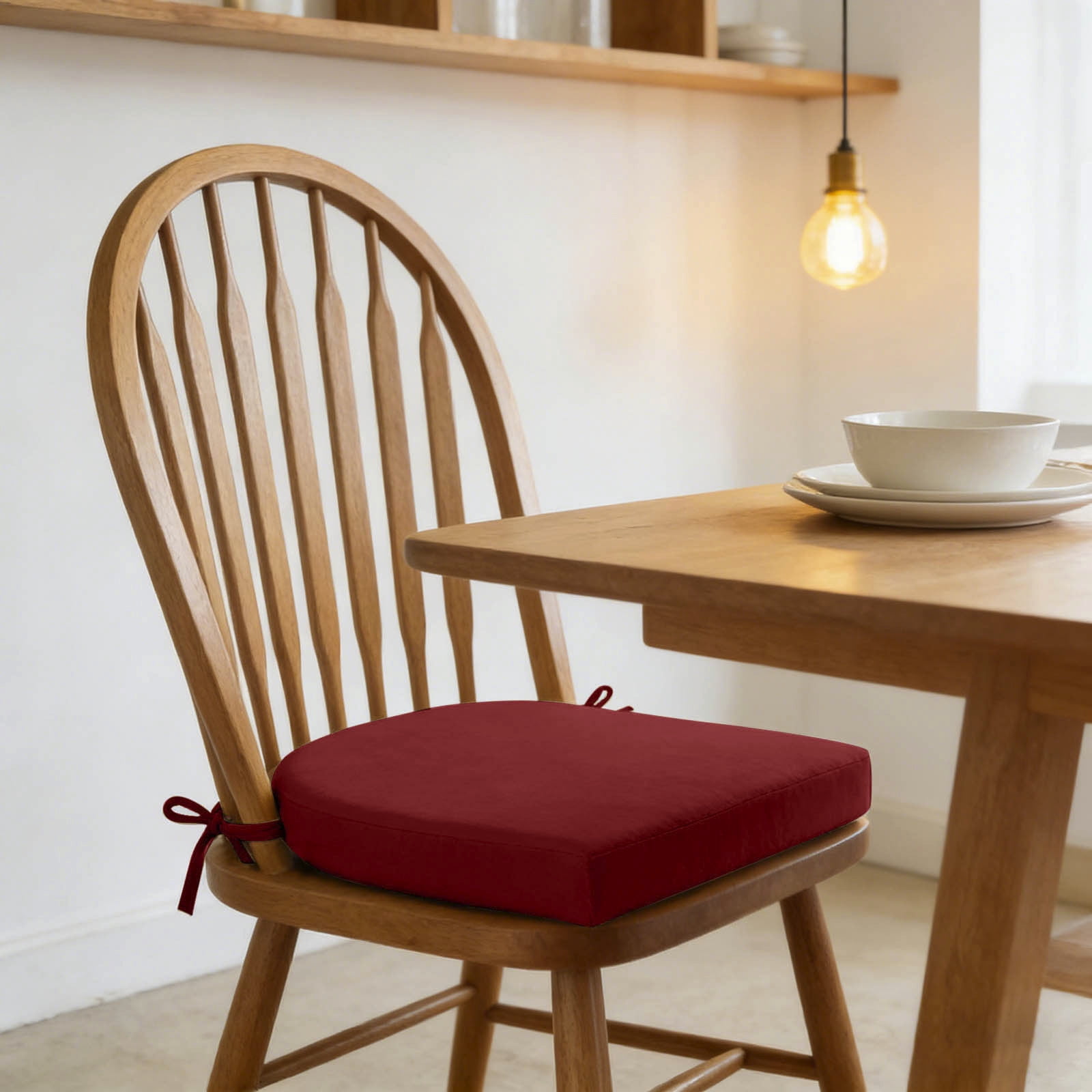Indoor Outdoor Chair Cushion - 16.9 x 15.7 Inch Thick Seat Pad with Adjustable Ties for Dining Chairs, Patio Furniture, and Garden Chairs - Foam Comfort Seat Cushion for Home and Garden (Burgundy)