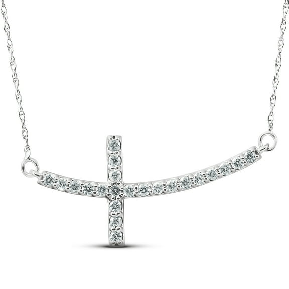 Pompeii 1/3 Ct Diamond Sideways Cross Pendant 14k White Gold & 18" Chain 1 1/4" Wide