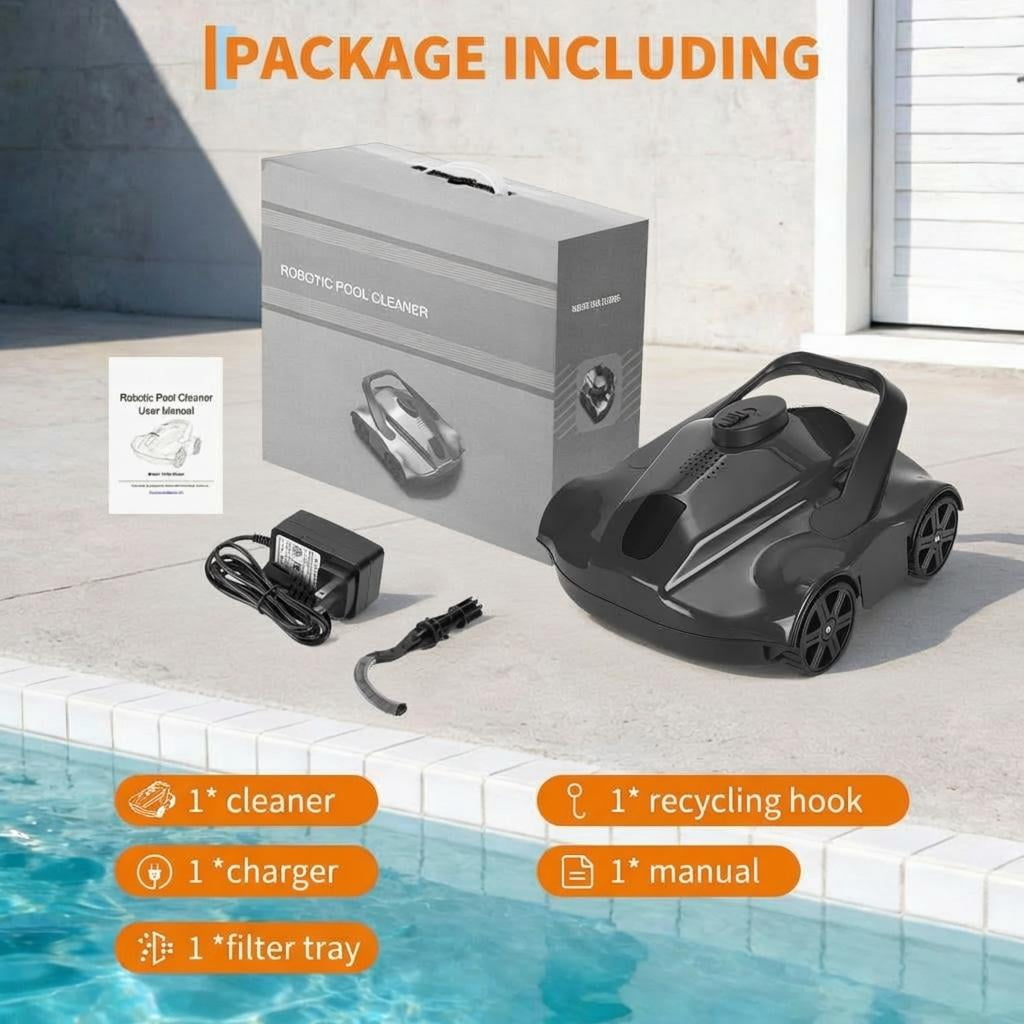 Automatic Robotic Pool Vacuum, Electric Pool Cleaning Robot with Remote Control, Debris Removal System, Black