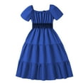 thumbnail image 2 of NJDVHB Robe d'Été pour Tout-Petit, Robe de Plage pour Fille, Robe de Fête pour Filles, Robe Princesse à Manches Courtes Col Rond à Volants, Bleu, 140, 2 of 5