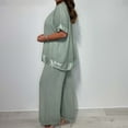 thumbnail image 6 of Summer 2 Piece Outfits for Women Plus Size Short Sleeve Crop Top Wide Leg Pants Linen Lounge Beach Travel Sets, 6 of 6