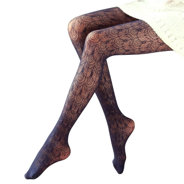 Collants Bleus Femmes Aguichant Rétro Slim Transparents Bas en Dentelle Sculptée Collants Creux