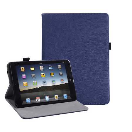 Ipad 2 Case Cover - HDE iPad Mini 2 3 Case Slim Fit Leather Folio Cover Auto Sleep Wake Protective Flip Stand for Apple Mini iPad 1st 2nd 3rd Generation Retina (Navy Blue)