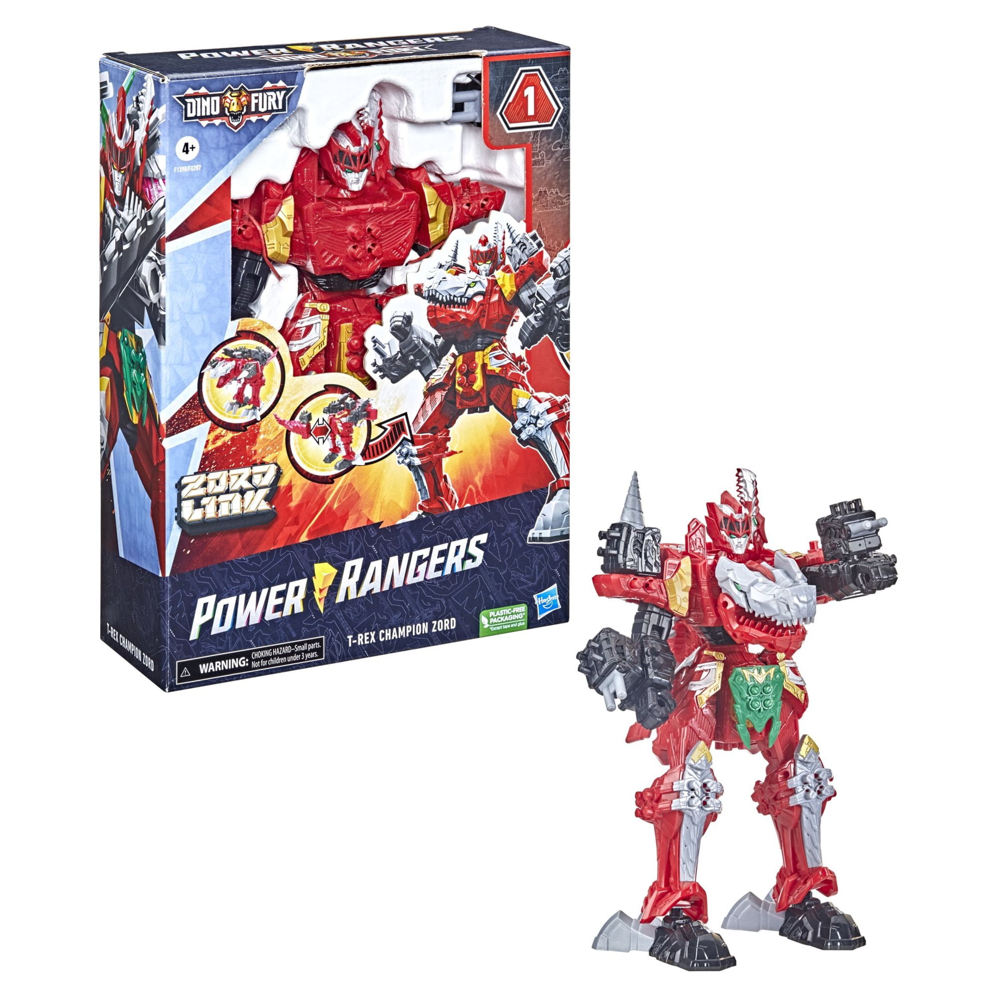 Power Rangers Dino Fury T-Rex Champion Zord Morphing Dino Robot Action Figure with Zord Link