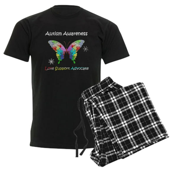 CafePress - Autism Awareness Butterfly Men's Dark Pajamas - Men's Dark Loose Fit Cotton Pajama Set