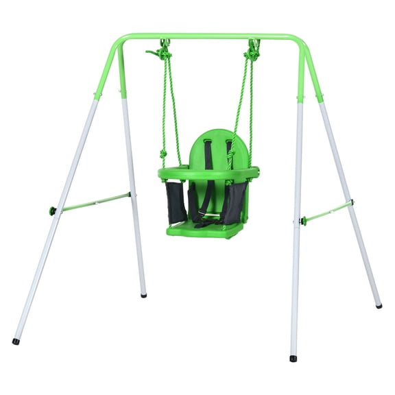 Toddler Swing Set, Metal Stand, Baby Swing for Indoor Outdoor Use, Safety Belt, 6-36 Months, Green