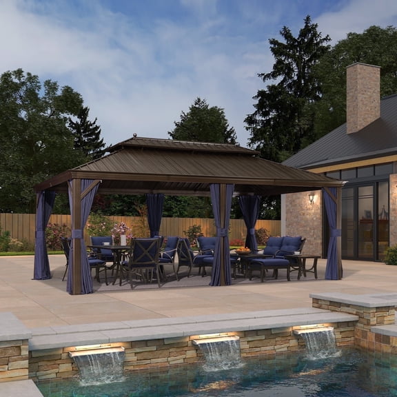 PURPLE LEAF Gazebo 12' X 20' Outdoor Hardtop Gazebo Galvanized Steel Canopy Double Vented Roof Gazebos Aluminum Frame with Netting and Curtains for Garden,Patio,Lawns