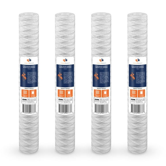 Aquaboon 1 Micron 20" x 2.5" String Wound Sediment Water Filter Cartridge | Universal Replacement for Any 20 inch RO Unit | Compatible with 101-230, PD-5-20, AP110-2C, P5-20, CFS124-C20, 4-Pack