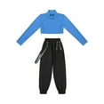 thumbnail image 3 of YONGHS Kids Girls Dance Athletics Outfits Long Sleeve Crop Tops with Cargo Pants Set Blue 8, 3 of 7