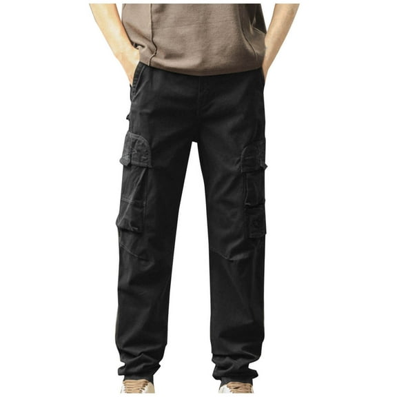 MELDVDIB Mens Cargo Pants Ripstop Button Waisted Straight Leg Hiking Pants Solid Color Stretch Work Pants with Multi Pockets