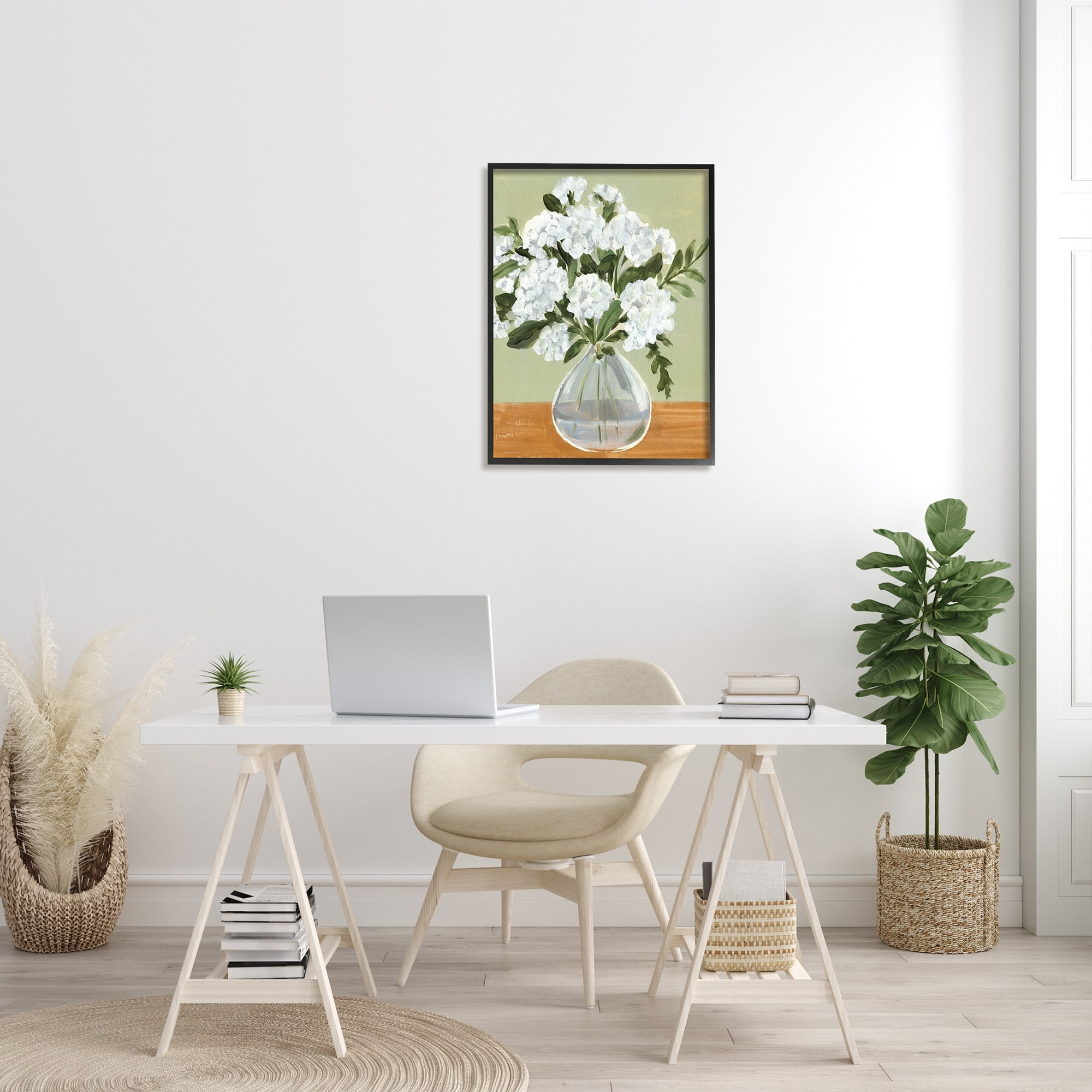 Stupell Industries White Hydrangea Flower Bouquet Vase Still Life Painting Black Framed Art Print Wall Art, Design by Annie Warren