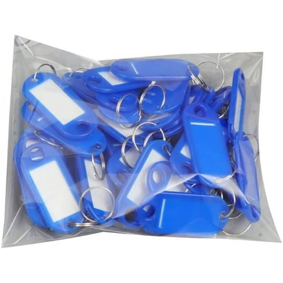 XmhyTop 50 etiquetas para llaveros, con ventana dividida y etiqueta, etiquetas para equipaje, identificadores prácticos para llaves, con ventana dividida y etiqueta (azul)