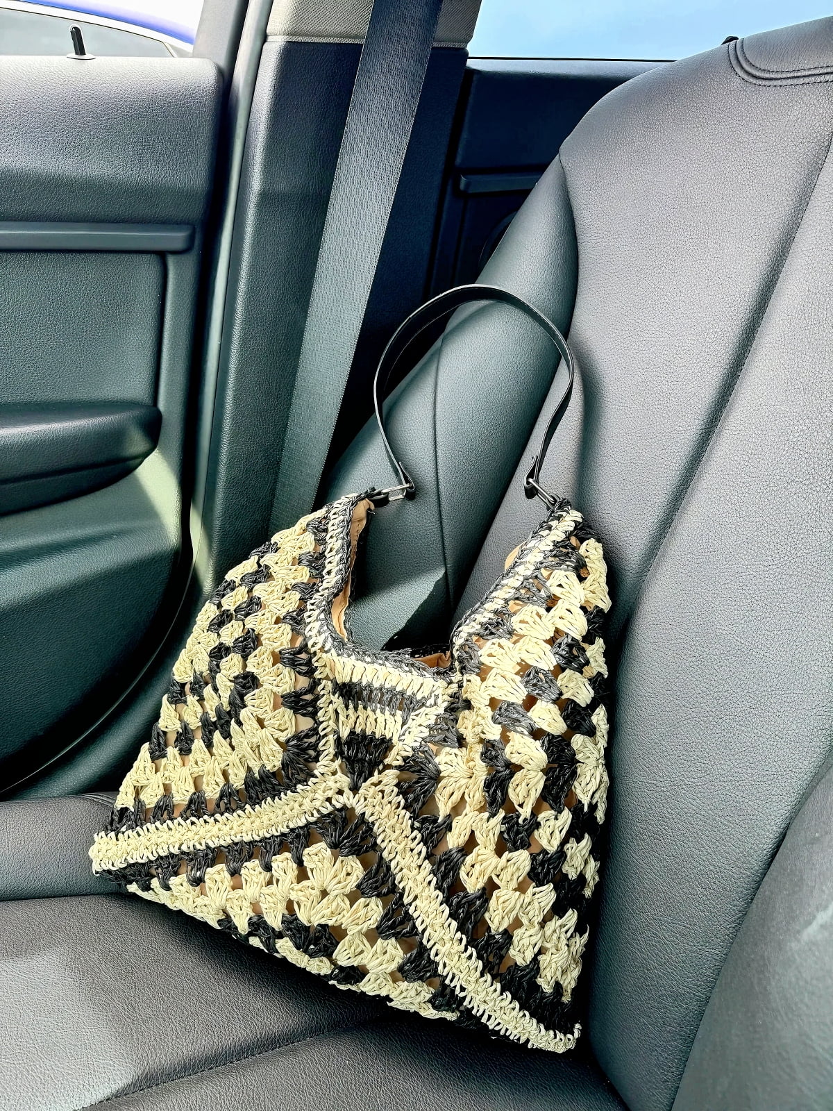 Women Woven Beach Bag Handbag Large Casual Straw Shoulder Bags Travel Straw Buckets(Black)