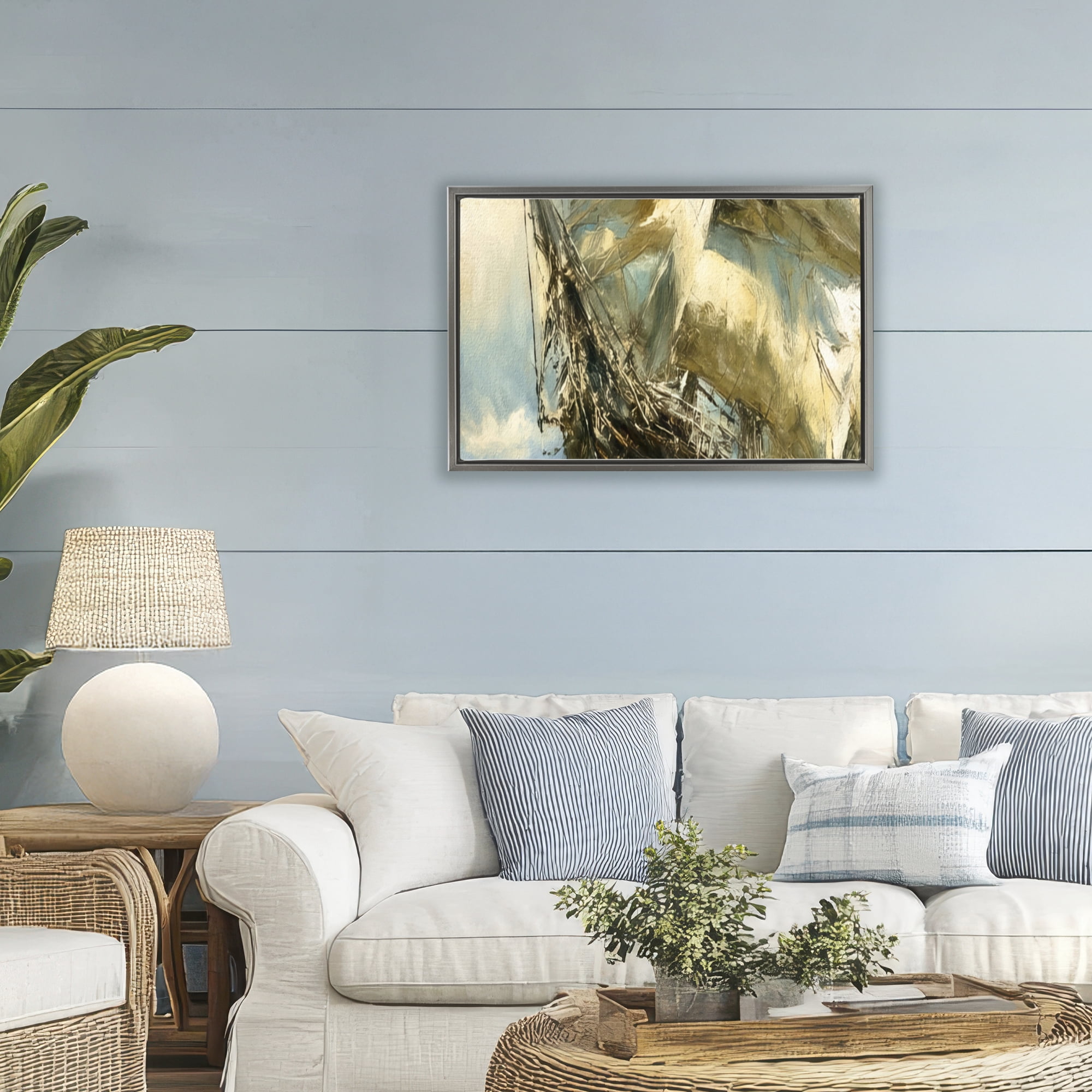 Stupell Industries Clipper Ship & The Whale Gray Framed Floater Canvas Wall Art, design by Tina LeCour