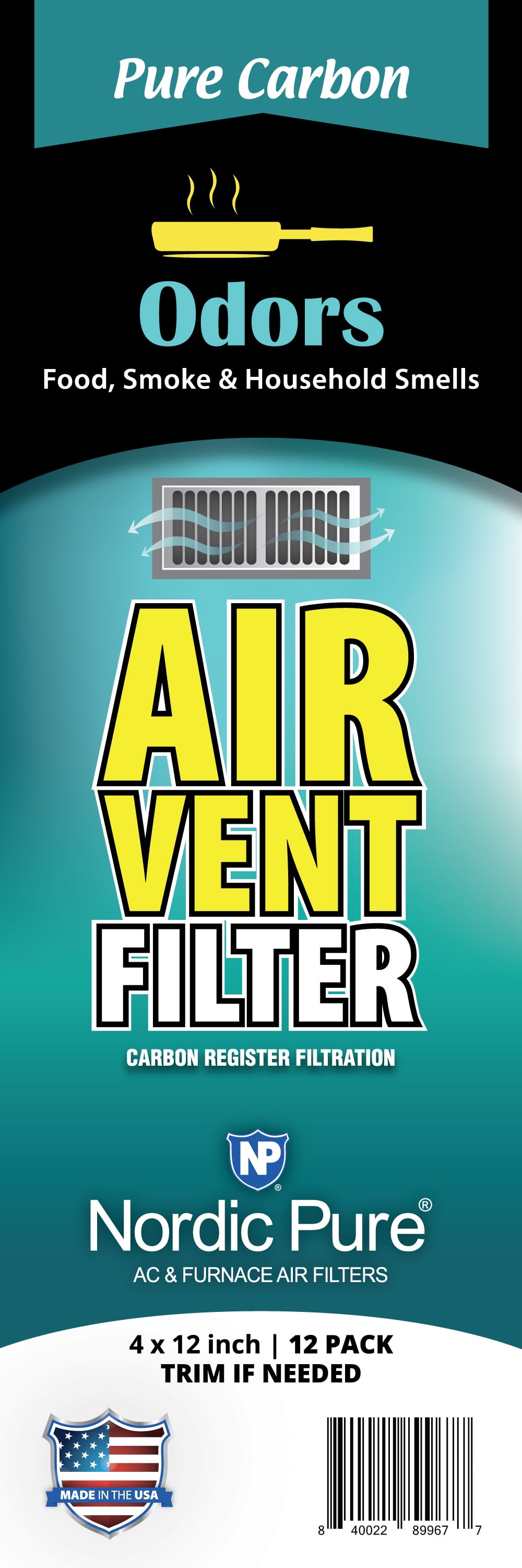 Pure Carbon Air Vent Filters 4x12 (Register Vent Filters) 1 Pack of 12