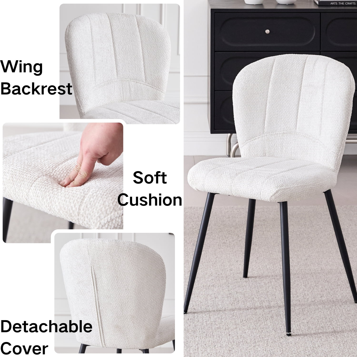 Dining Chairs Set of 4, Upholstered Chenille Fabric Kitchen Chairs With Metal Legs, Wingback Elegant Tufted Accent Vanity Chair For Dinner, Bedroom, Living Room, Apartment, White