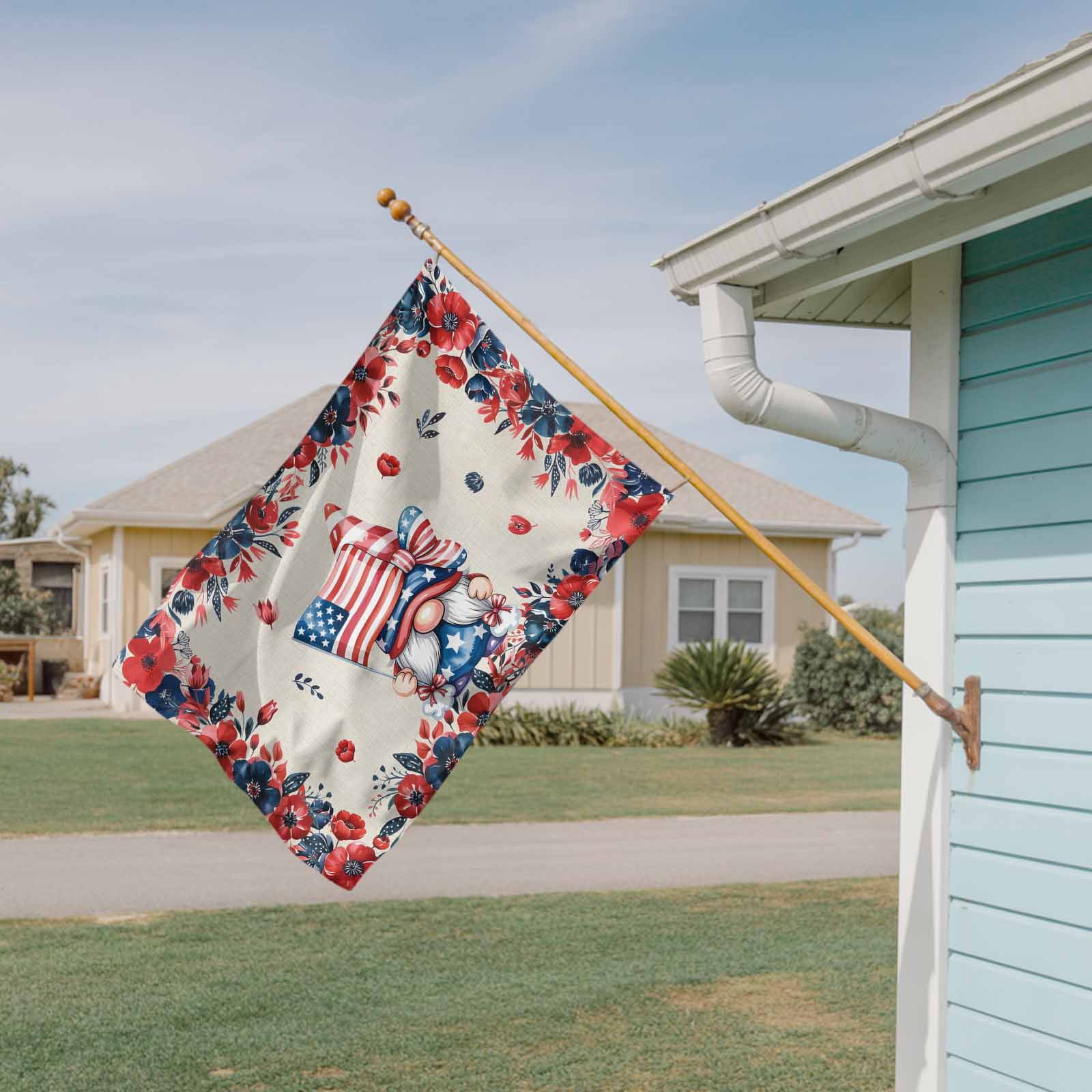 4th of July Flags for Outside 3x5 ft Patriotic Gnome Outdoor Flags Double Sided Grommets House Banner USA Flag Poppy Flower Patio Yard Flag for Outdoor Party Porch Independence Day Decor
