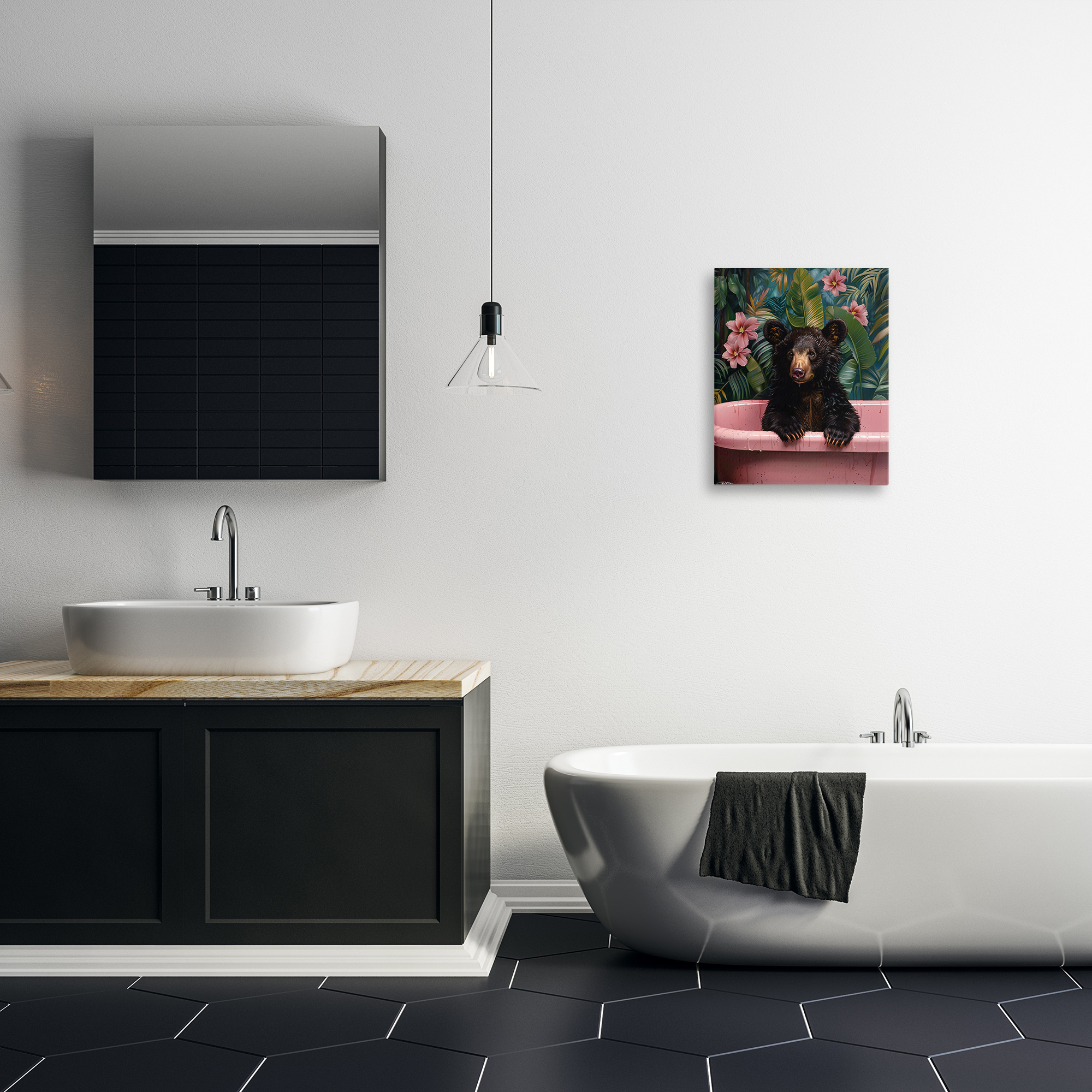 Bruno Bear in Pink Tub Canvas Wall Art, design by Momart