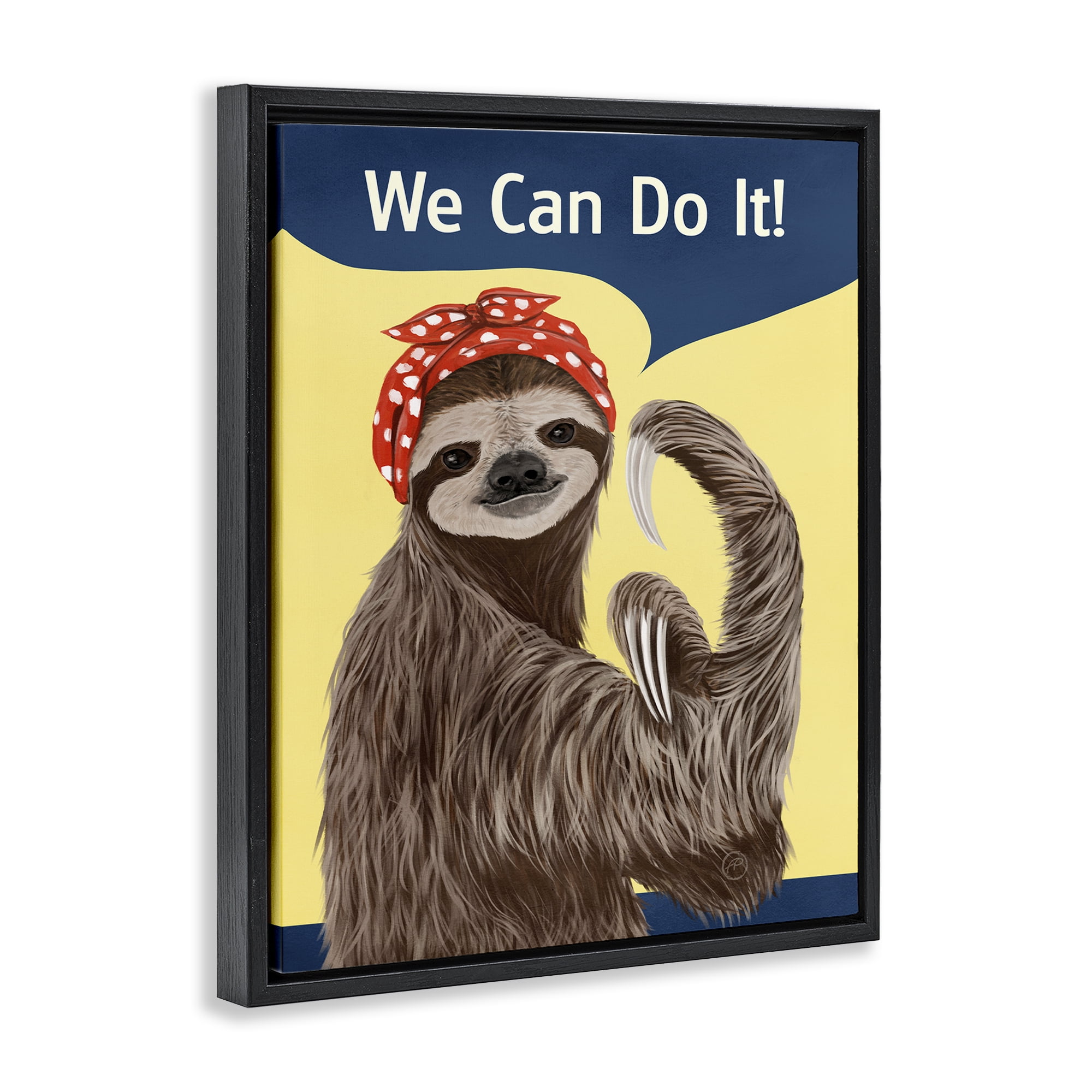 Stupell Industries We Can Classic Sloth Novelty & Humor Painting Black Floater Framed Canvas Art Print Wall Art, 25 x 31