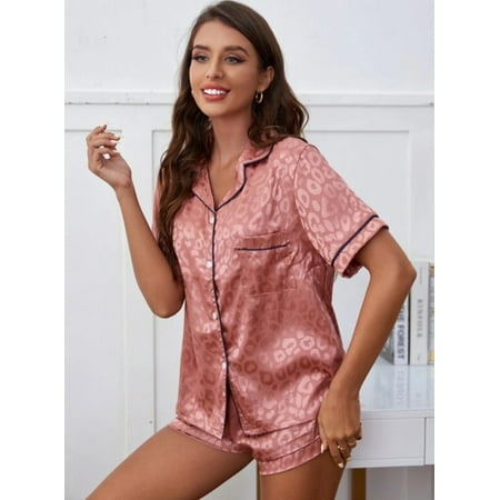 

Pajama Set Women s Striped Silky Satin Pajamas Short Sleeve Top with Shorts Sleepwear PJ Set Underwear