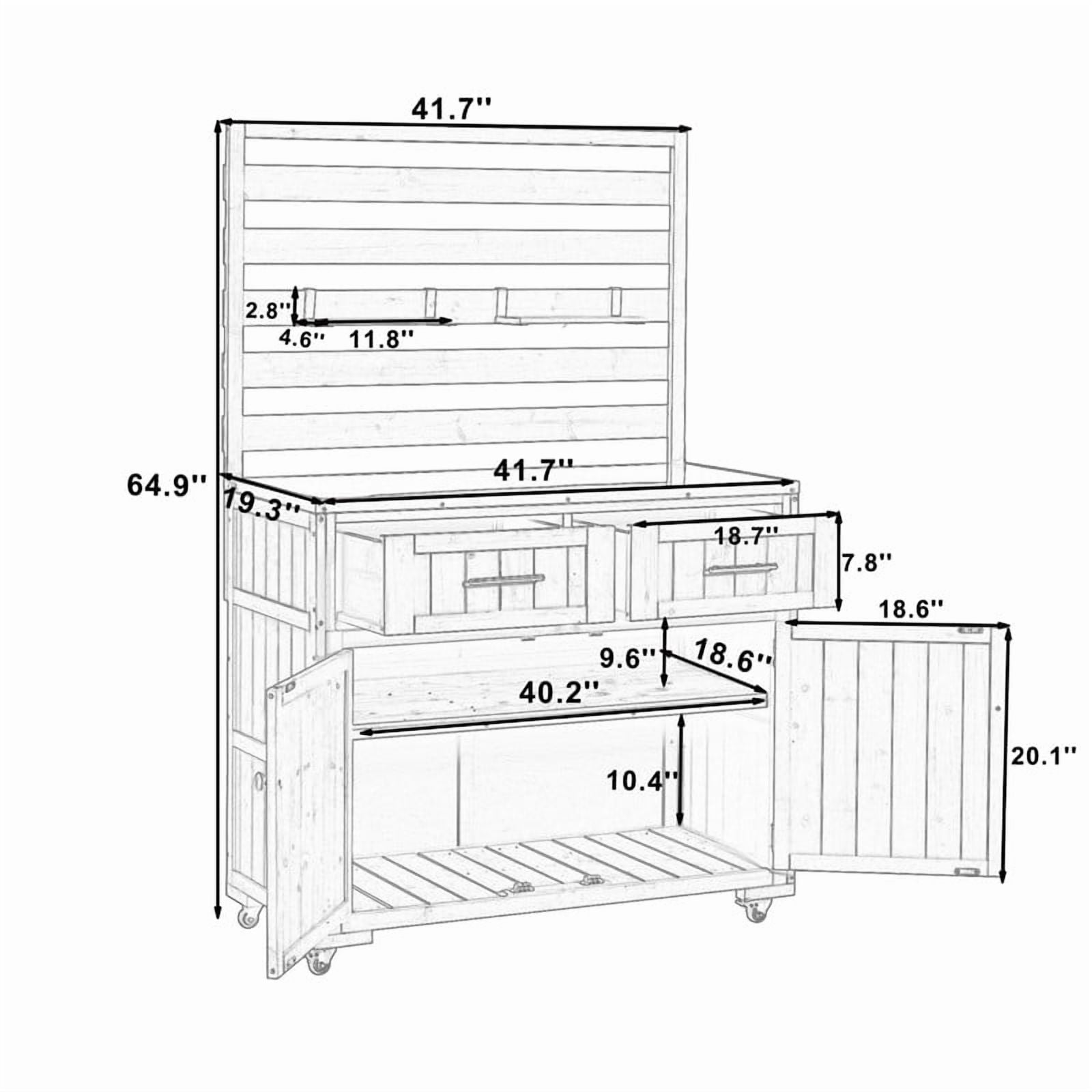 64.9''H Patio Rolling Kitchen Island Grill Table, Garden Potting Bench Cabinet with Stainless Table Top, Movable Shelves & Drawers
