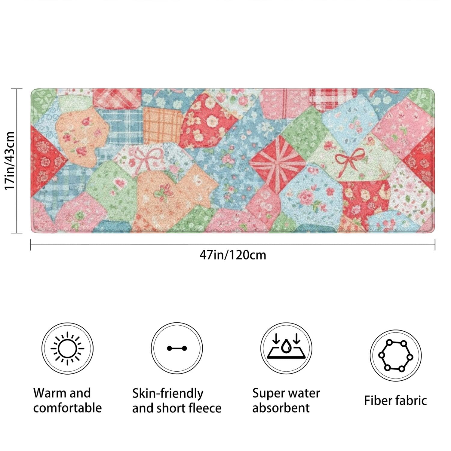 Pioneer Flower Floral Print Pattern Bathroom Rugs Mat, Non Slip Microfiber Bathroom Rug with Rubber Backing, Soft Mats for Bathroom Floor Tub Shower, 17"x47"