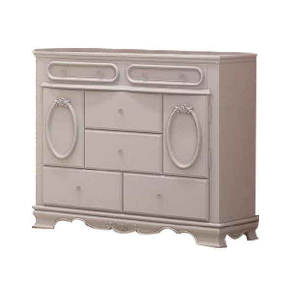 BenJara Auri 52 Inch Wide Dresser, 6 Drawer, Molded Trim Floral Motifs, White Wood