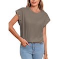 thumbnail image 1 of AIR-Womens Casual Crew Neck Tee Grommet Decor Cap Sleeve Tunic Tops Solid Color Loose Fitting Basic T-Shirt, 1 of 4