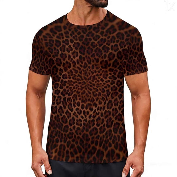 Gym Shirts Men Short Sleeve,Short Sleeve Shirt Funny Fashion Leopard Print T-Shirt Casual Crewneck T-Shirts Summer Tops Tees