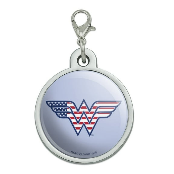 Wonder Woman USA American Flag Logo Chrome Plated Metal Pet Dog Cat ID Tag