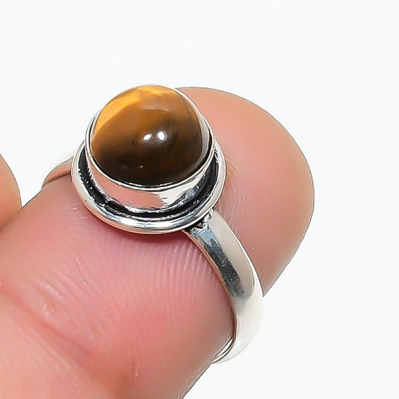 Tiger's Eye Round Shape Gemstone Ring Handmade Christmas Jewelry 7.50" FR 1022