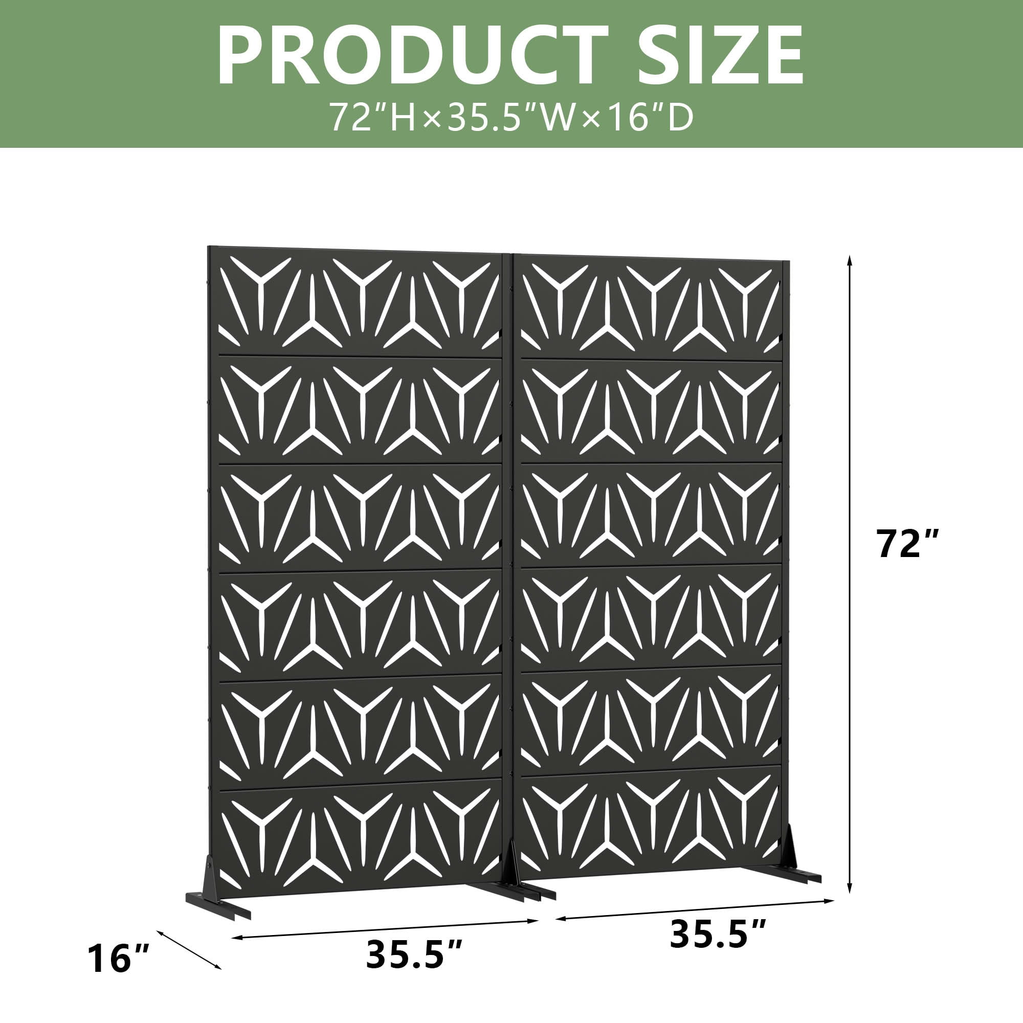 MAYEERTY 2-Piece Outdoor Metal Privacy Screen 6ft × 3ft Black, 6-Panel Geometric Y-Pattern Decorative Screen for Patio