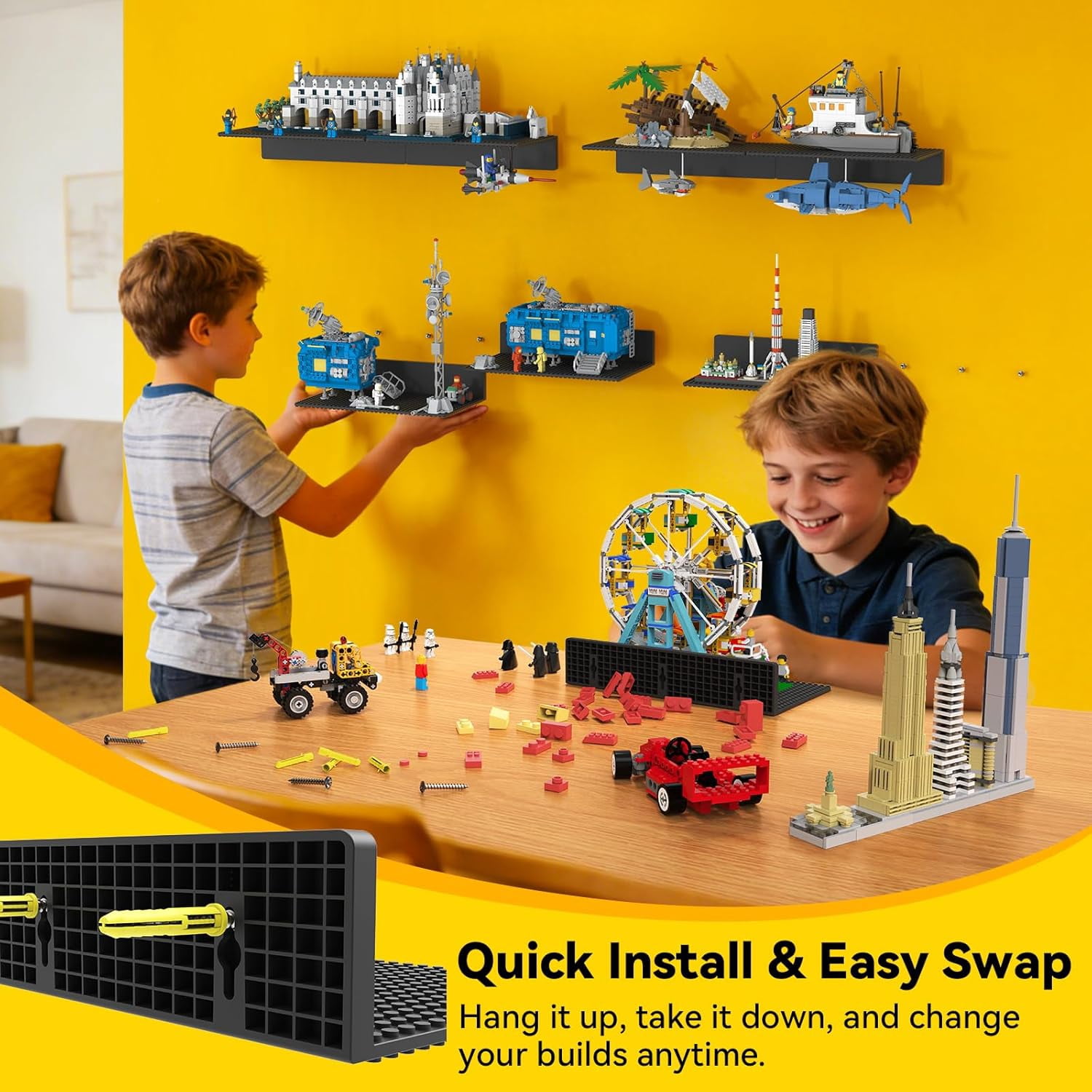 BlissBox Classic Collection 6.3 x 12 LEGO ABS Floating Shelves (8 Count)
