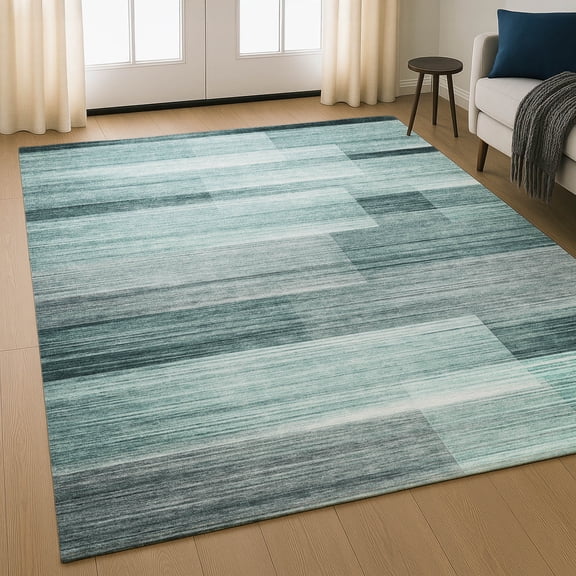 Addison Rugs Mayfield Premium Machine Washable Transitional Stripes Teal Rectangle Rug, 10' X 14' Machine Washable Transitional Stripes Teal Oversized Sherpa Throw Blanket