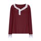 thumbnail image 5 of Sudaderas con capucha para mujer,Blusa informal de manga corta con cuello en V y encaje para mujer, de mezcla de poliéster, para uso diario, sopatenor, 5 of 9