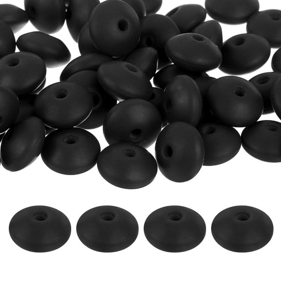 Uxcell 50Pack 12mm Silicone Lentil Beads, Rubber Abacus Focal Bead Loose Bulk Beads for DIY (Black)