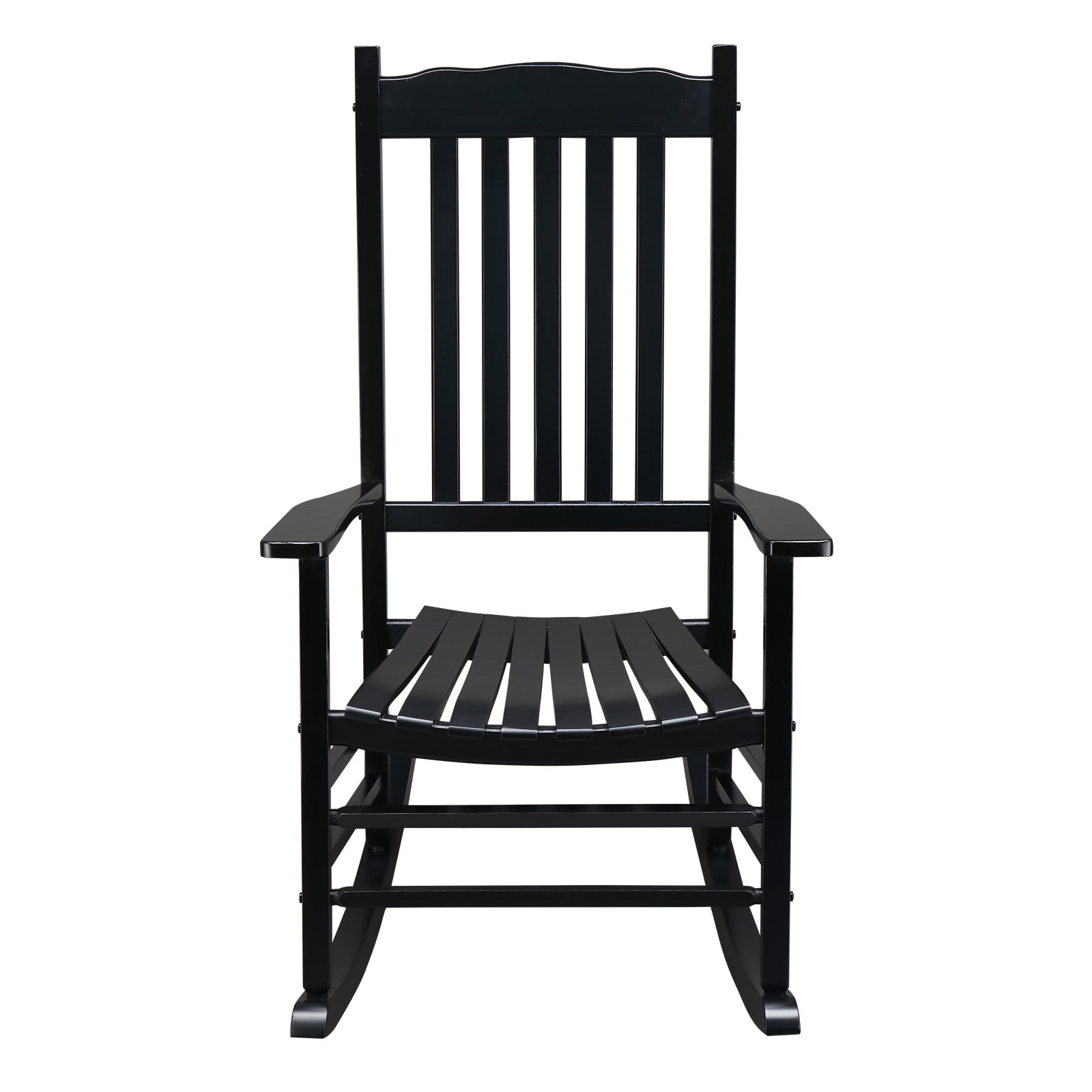 Outdoor Wood Rocking Chair, Wavy Backboard, Weatherproof Patio Rocker for Patio Garden Yard Balcony Poolside, Black
