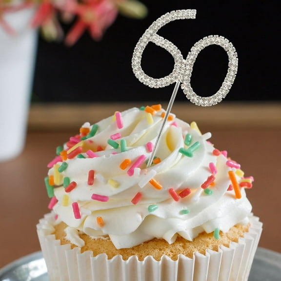 Worgeous Stunning Rhinestone Cake Topper for 60th Birthday Party or Anniversary Silver Approx 12cm