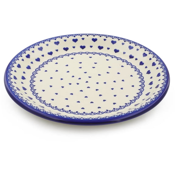 Polish Pottery 12¾-inch Platter (Blue Valentine Theme) Hand Painted in Boleslawiec, Poland Certificate of Authenticity