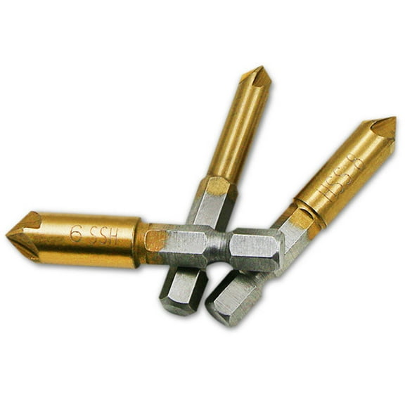 3-Piece High-Speed Steel Countersink Drill Bit Set - 6mm/9mm/12mm Chamfer Tool for Deburring, Counter sinking in Wood & Metal