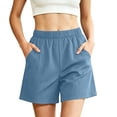 thumbnail image 2 of Ihhxva Cotton Shorts for Women Relaxed Fit Elastic Waist Solid Color with Pockets Adjustable Stretchable Summer Exterior Pocket Mid Rise Flat Front Casual Beach Workout Lounge S-2XL, 2 of 7