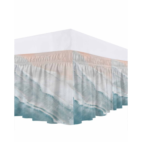 Ocean Beach Bed Skirt California King Size 16" Drop Summer Waves Gradient Boho Ruffled Wrap Around Bed Skirts Adjustable Elastic Bedskirt Dust Ruffle for California King Size Bed