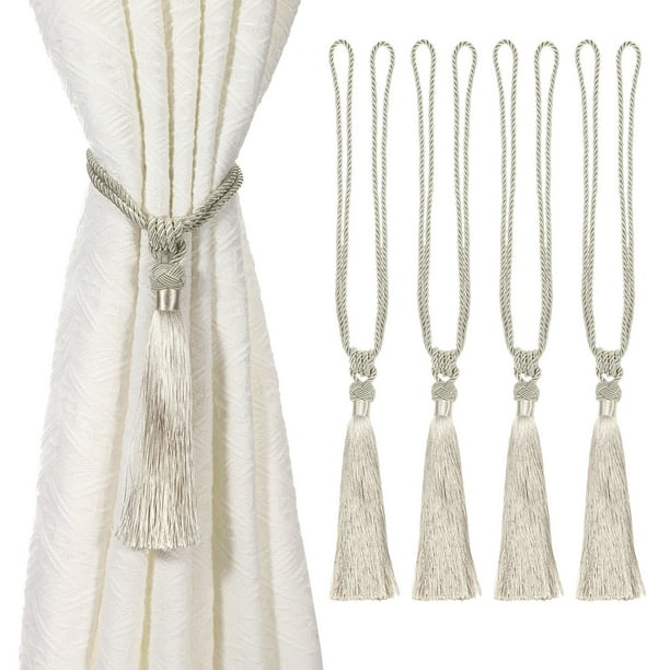 Uxcell Sujetadores de Cortinas, Paquete de 4 Sujetadores de Cortina Elegantes Hechos a Mano con Borlas Clips para Ventanas Soporte Decorativo, Beige