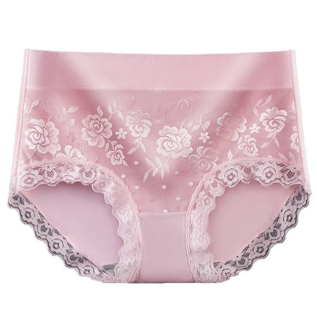 SNOWSONG Plus Size PantiesClearance! Seamless Underwear Womens Mid-waisted Tummy Lace Panties Cotton Breathable Hipster Triangles Womens Underwear Cotton Panties for Women Pink 2XL