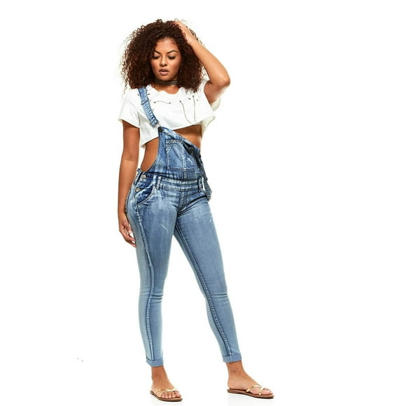 Cover Girl Women's Denim Overalls Bib Strap Button Skinny Fit, Summer Olive, 3